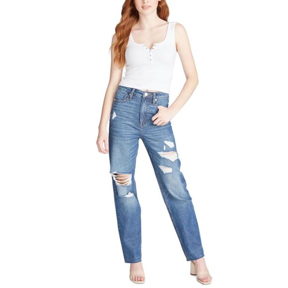 Vigoss Denim - Vigoss Women's Distressed Tapered-Ankle Baggy High Rise Jeans Blue Size 27 NWT